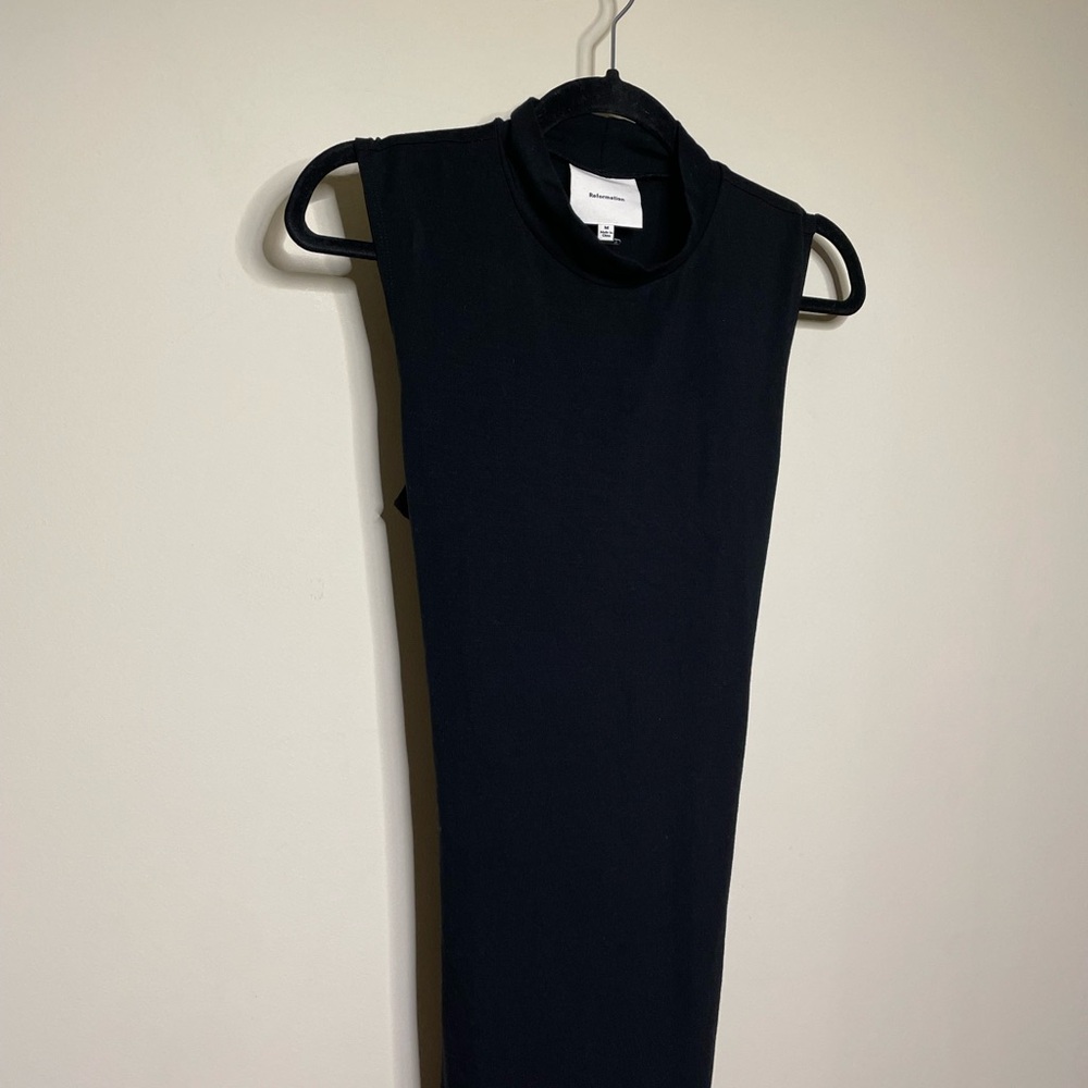 Reformation Jemma Knit Dress in Black Sleeveless Mini Belt Stretchy - Picture 6 of 10